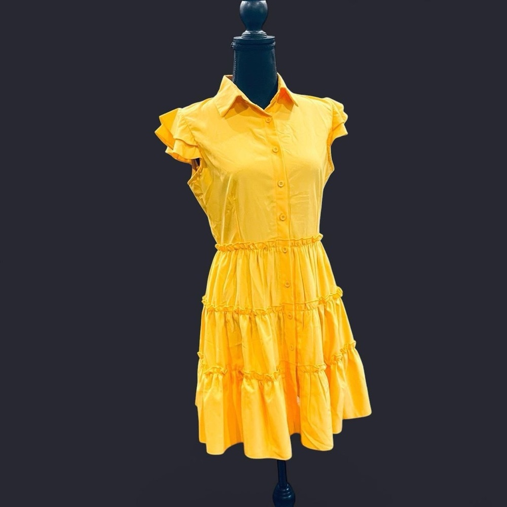Yellow Ruffled Midi Dress - Picture 3 of 6